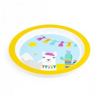 Assiette plate bébé décor lama jaune