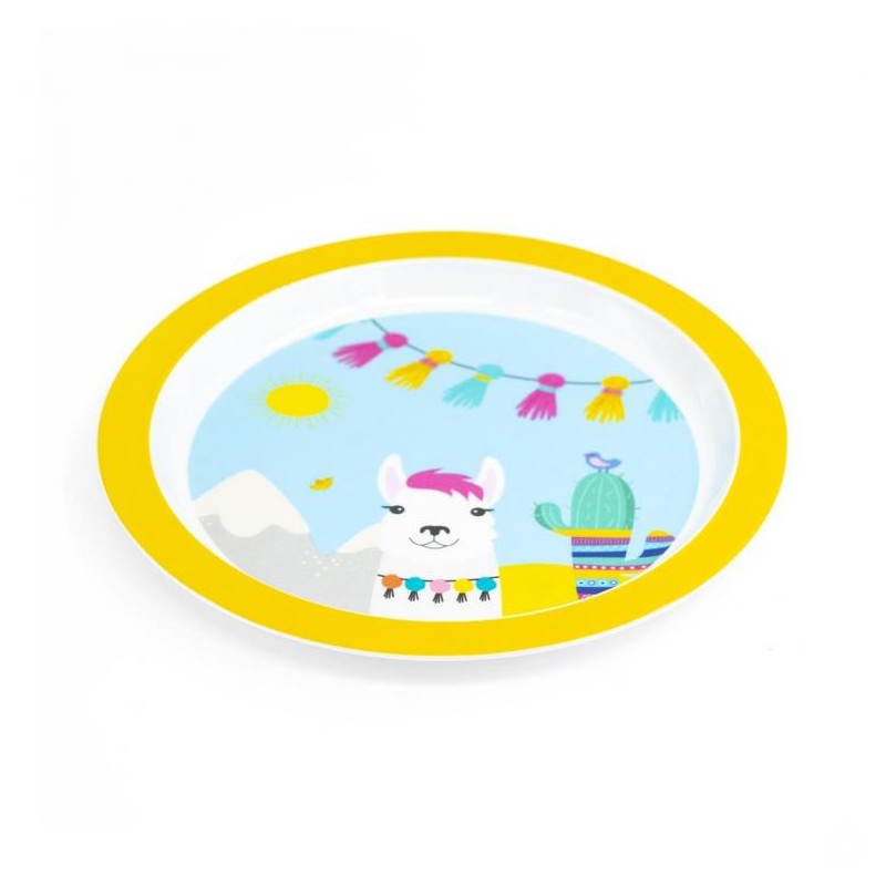 Assiette plate bébé décor lama jaune