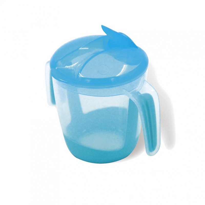 tasse à anses avec couvercle bleu