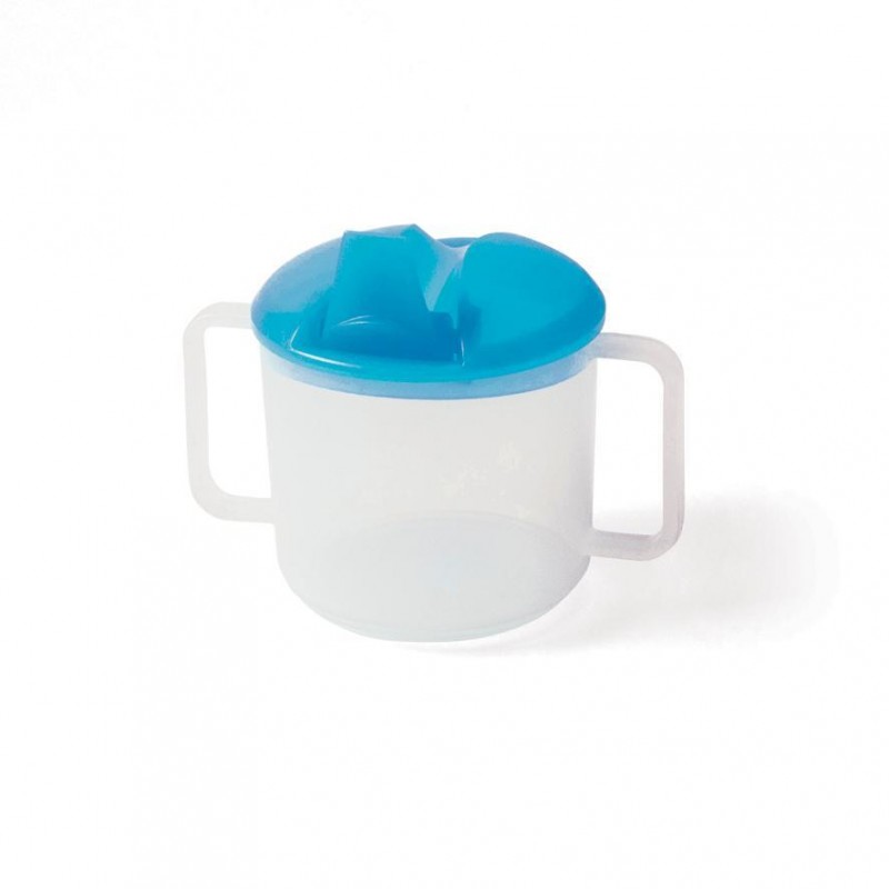 tasse à anses pour bébé avec couvercle et bec repliable bleu