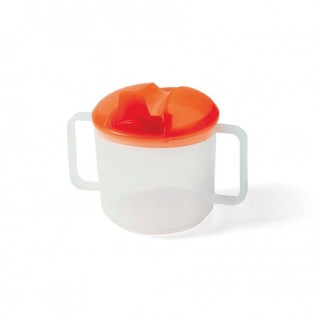 tasse à anses pour bébé avec couvercle et bec repliable orange