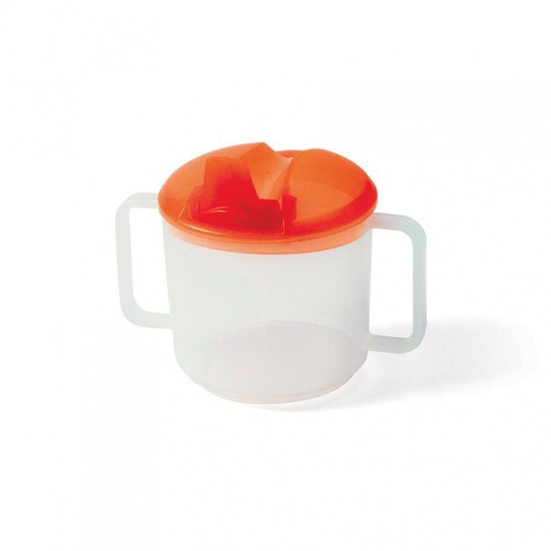 tasse à anses pour bébé avec couvercle et bec repliable orange