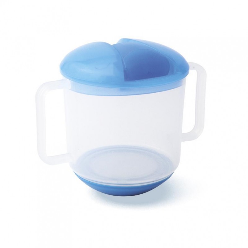 tasse à anse avec couvercle et bec repliable bleu